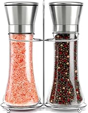 Willow & Everett Stainless Steel Salt and Pepper Grinder Set -Tall Shaker, Adjustable Coarseness, Refillable -Sea Salt, Black Peppercorn Mill