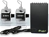 Hand Held Metal Tally Counter - 2 Pack with Bonus Lanyards and Pocket Notebook - 4 Digit Display - Mechanically Powered Clicker - Perfect for Counting Laps, Golf Strokes, Attendance, & Inventory