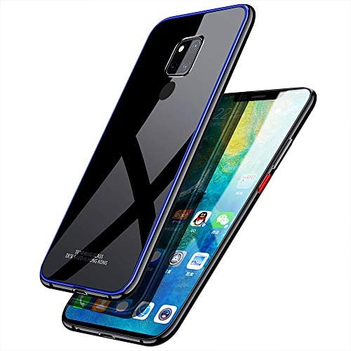 Huawei Mate 20 Pro Case,Ckeyizu Slim Metal Bumper Frame with Tempered Glass Back Cover, Shockproof Anti-Scratch Hard Case for Huawei Mate 20 (Blue, Mate 20 Pro)