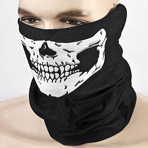 VIPITH 1 pair of Skeleton Gloves and 2-pack Skull Face Masks, Skeleton Pattern Glow in the Dark Knit Gloves and Seamless Multi Function Skull Tube Tubular Half Face Mask Headband Headwear Neck Warmer.