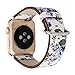 YOSWAN Bracelet for Apple Watch, National Black White Floral Printed Leather Watch Band 38mm 42mm Strap for Apple Watch Flower Design Wrist Watch Bracelet (White+ Blue Flower, 38mm)