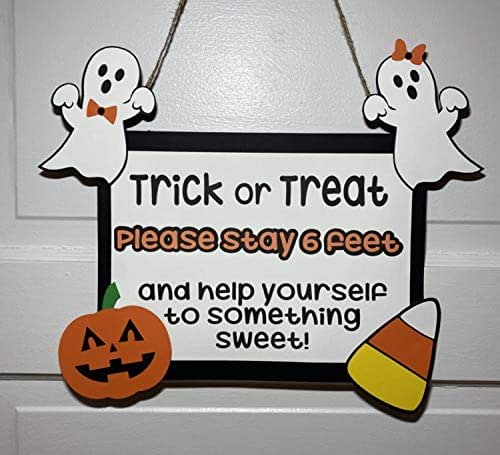 Trick or Treat Halloween social distance door sign Handmade