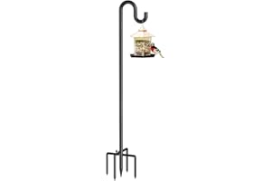 Forlogic Bird Feeder Pole 76 Inches Shepherd Hooks for Outdoor, Heavy Duty Bird Feeder Pole for Garden Decor, Black Shepherd Stand for Plant Baskets Wind Chime with 5 Base Prongs
