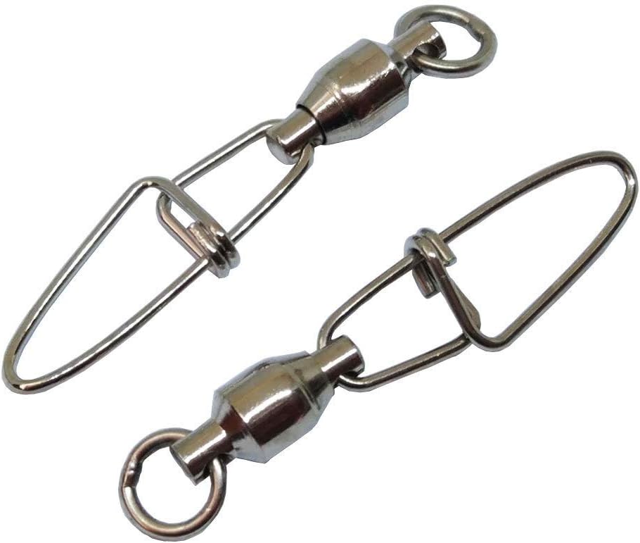 Unclesport 50pcs Fishing Ball Bearing Swivel with Insurance Snap Heavy Duty Saltwater Freshwater Bass Fishing Swivels Carp Fishing Connector 20LB-257LB