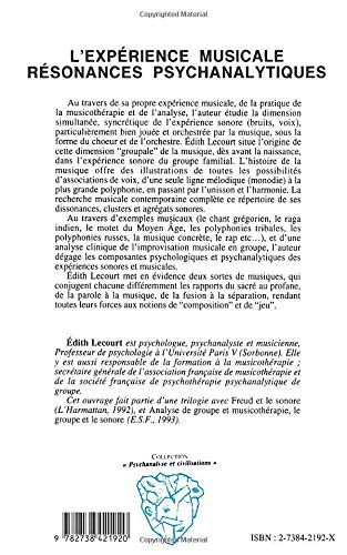 Amazon Fr L Experience Musicale Resonances Psychanalytiques Lecourt Edith Livres