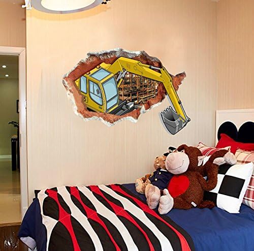 Lichi 3D Smashed Broken Wall Stiker Excavator Engineer Construction Vehicle for Children Boys Girls Nursery Room Decoration - Image 5