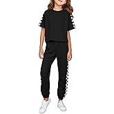 Haloumoning Kids 2 Piece Outfits Girls Summer Plaid Short Sleeve T-Shirts and Pants Set Fashion Clothing Sets