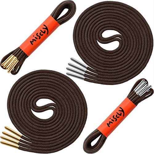 image for Waxed Thin Round Dress Shoelaces With Metal Tips [2 Pairs: 1 Pair With