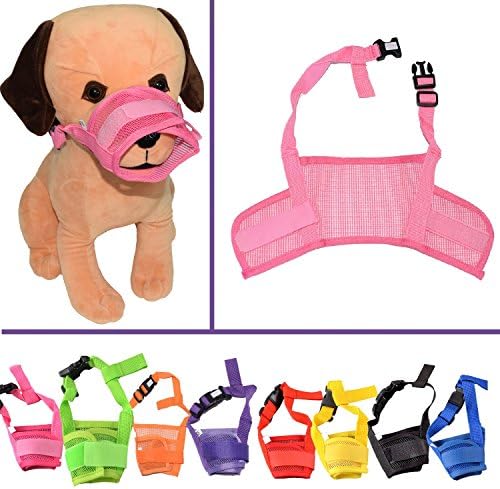 Dog Muzzle ,Pashion Pet Dog Mouth Cover ,Dog Mouth Nylon Muzzle for Barking Biting Chewing ,Adjustable Mesh Muzzle for Small Medium Large Big Dogs Pitbulls ,Stop Bite Mask (Pink, S)