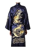 Mens Robe Chinese Dragon Pattern Kimono Bathrobe with Waistband