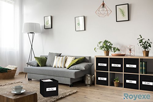 Royexe - Storage Cubes - (Set Of 8) Storage Baskets | Features Dual Handles & 10 Label Window Cards | Cube Storage Bins | Foldable Fabric Closet Shelf Organizer | Drawer Organizers And Storage (Black)