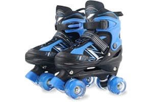 LIRENGUI Kids Roller Skates for Boys Girls Kids Toddler Beginners, Adjustable 4 Sizes Quad Boys Roller Skates with All Light Up Wheels for Indoor Outdoor Sports
