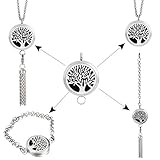 BESTTERN Multifunctional Aromatherapy Essential Oil Diffuser Necklace & Locket Bracelet with 316L Stainless Steel Tassel Pendant + 8Pads