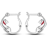 Hapour Sterling Silver Cat Hoop Earrings, Hypoallergenic Tiny Hoop Earrings Statement Huggie Small Hoops Fashion Dainty Earring Jewelry for Women Teen
