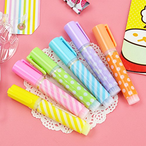 Susada Highlighter Pen 6pcs Mini Dots Striped Highlighter Fluorescent Pen Marker Painting Drawing Pens