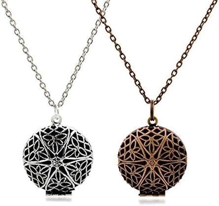 Set of 2 Aromatherapy Essential Oil Diffuser Necklace pendants and Chains...Antique Silver and Bronze + 5 Pads