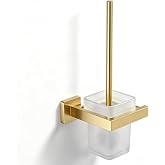 Brushed Gold Toilet Brush and Holder Set, NEWRAIN Wall Mounted Toilet Bowl Brush with Long Handle, Stainless Steel Toilet Brushes for Bathroom-Space Saving