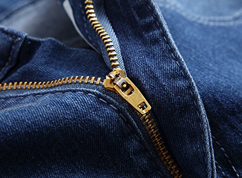 Men's Blue Skinny Jeans Stretch Washed Slim Fit Straight Pencil Pants,Blue,W40 - Thumbnail 3