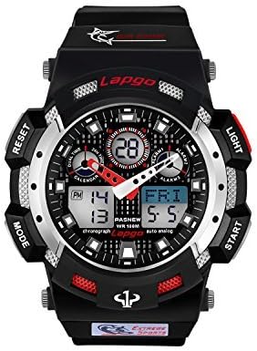 Men Boy Teenager Kid Junior Children Sport Watch Analogue Digital 100M Waterproof Wrist Watch Timer Big Face Dual Dial Business Casual LCD Electronic Back Light Wristwatch - Red