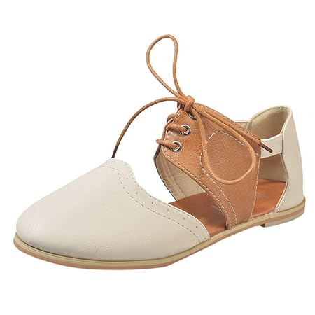 Makefortune 2019 Damen Sandals, Frauen Sommer Pump Slippers Frauen Runde Kappe Rom Schuhe Hit Farbe Hohl Lace-Up Flache Einze