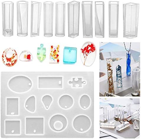 Silicone Resin Moulds,11 PCS Jewelry Casting molds,Jewellery Making Epoxy Resin Casting Kit DIY for Resin Jewellery Soap Dried Flower Leaf Sphere Diamond(A)