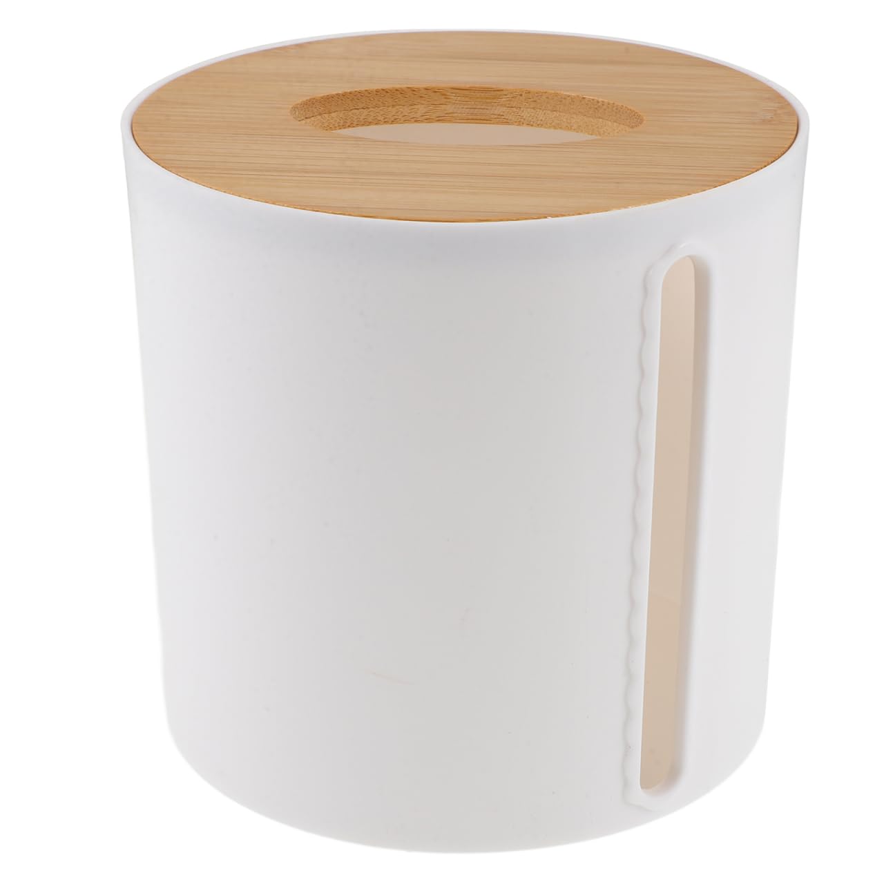 MAGICLULU Round Toilet Paper Roll Holder with Bamboo Lid Compact Countertop Dispenser for Kitchen Bathroom Tissue Storage Organizer