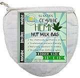 Natural Organic Hemp Nut Milk Bag, 100% Pure Hemp Fabric, 13x13 Extra-Large, No Chemicals or Toxins, Reusable, Commercial-Grade, No Dye or Glue, Use for Almond Milk, Kefir, Cheese, Cold Brew Coffee