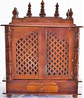 Jodhpur Handicrafts Wooden Home Temple with Led Bulb Inside and Pooja Articles God Frame, Thali