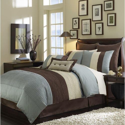 Amazon Com 8 Piece Aqua Blue Brown Beige King Comforter Set With