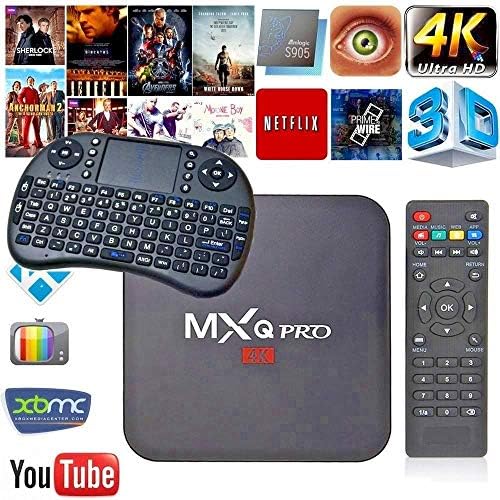 MXQ Pro HDTV Box Full HD 1080P up to 4K Android 7.1 64 Bit Amlogic S905W Quad Core 1G/8G HDMI WiFi Internet Browser/Games/Apps Google Play with Mini Wireless Keyboard