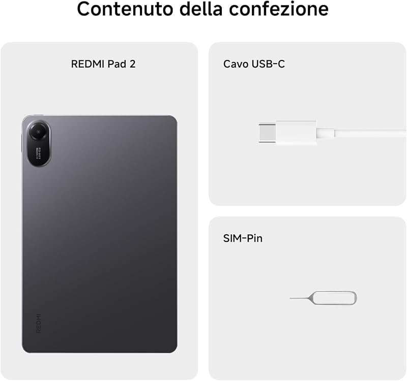 REDMI Pad 2, Tablet 4+256GB, Gray, Display 11" Ultra-Chiaro 2.5K