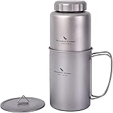 iBasingo 1050ml Titanium Bottle with 600ml Nesting Cup Outdoor Camping Single Layer Wide Mouth Cookware Lightweight Portable Bottle Mug Set Hiking Picnic Solo Cooking Mess Kit Ti3007D