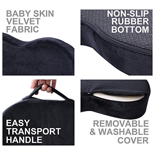 Coccyx Orthopedic Memory Foam Seat Cushion for Office Chair, Car, Wheel Chair and Bleachers, with Handle Anti-Slip Bottom. Relief from Back, Sciatica, Tailbone and Hemorrhoids Pain(Black) - Thumbnail 5