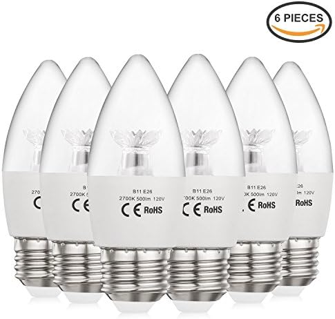AED Lighting LED Candelabra Bulb, 60-Watt Light Bulbs Equivalent, LED 6 Watt 2700K Warm White Chandelier Bulbs, Decorative Candle Light Bulb 6 Pack