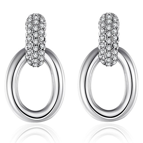 Lelekiss Fashion White Gold Plated Crystals Diamond Accent Drop Hoop Earrings for Women