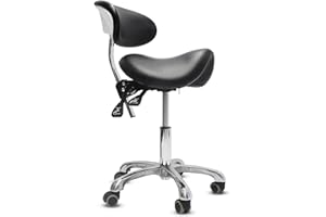 LIMKOMES Saddle Stool with Back Support Ergonomic Adjustable Stool Swivel Rolling Stool Salon Chair Hydraulic Lifting Saddle Stool for Office Spa-Black