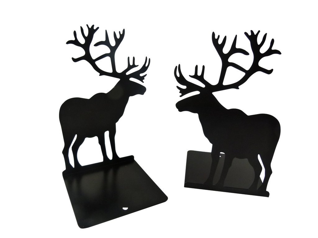 A Pair of Metal Sheet Reindeer Bookends Book Stand - Black