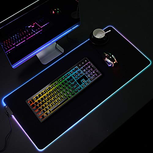 AILRINNI Gaming Mouse Mat - 800 x 300 x 4 mm RGB Large Mouse Pad with 14 Lighting Modes, Non-Slip Rubber Base Mouse Pad with Hand Wrist Rest for Laptop, Gamers, PC, Desk