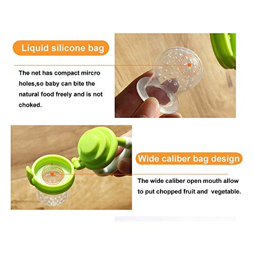 2 Pack Fresh Food & Fruit Feeding Pacifier - Silicone Teething Pacifiers | Great Baby Nibbler Food Feeder Teether | Baby Feeding Teething Toys Set for Toddlers & Kids (Medium, Blue/Green)