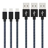 BULESK USB iPhone Cable 6' Nylon Braided Lightning to USB iPhone Charger Cord for iPhone 7 Plus 6S 6 SE 5S 5C 5, iPad 2/3/4 Mini Air Pro, iPod - Black/Blue, 3 Piece