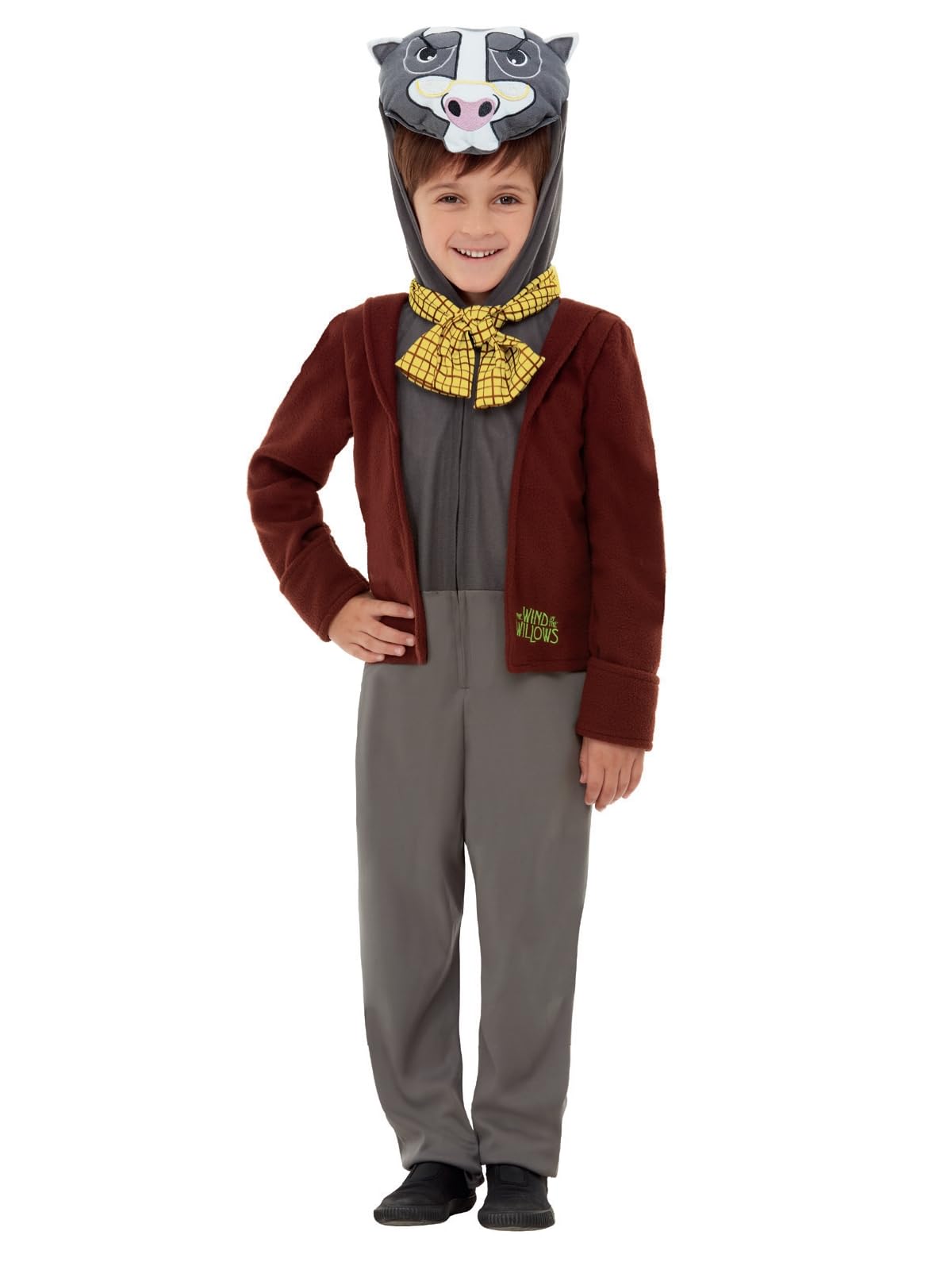Smiffys Wind in the Willows Badger Deluxe Costume, Brown with Hooded All in One Character Bodysuit, Officially Licensed The Wind in the Willows Fancy Dress, Toddler Dress Up Costumes