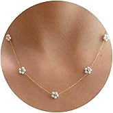 PRTGL Pearl Necklace: 14K Gold-Plated/White Gold-plated Pearl Necklace for Women 16.5” + 2”