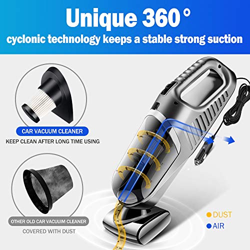 Gugusure GSR-New Silver Grey 4000pa Corded High Power, Lightweight Handheld Vacuum Cleaner for Car Interior Cleaning with 14.7Ft Cable, 120W DC 12V