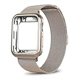 OROBAY Compatible with Apple Watch Band Case 38mm, Magnetic Milanese Loop Band with Soft TPU Case Compatible with Apple Watch Series 3 Series 2 Series 1, Retro Gold (Same as Series 2/1 Gold Color)
