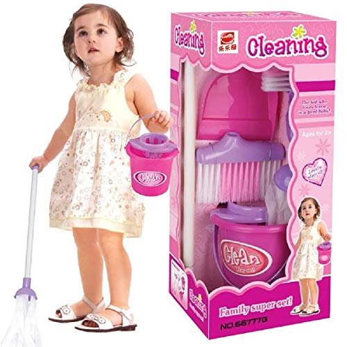 Fun Cleaning Set Girls Housekeeping Pink Sweep Pretend Play Kids Educational Children Assemblage Plastic