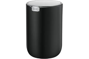 EKO Mini Desk Trash Can with Swing-Top Lid 0.4 Gallon Small Table Round Wastebasket for Office, Home, Car (Black)