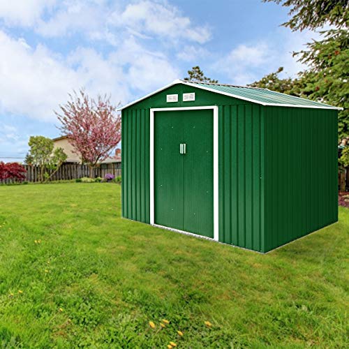 GOPLUS Metall Gerätehaus 213 x 127 x 185 cm, Gartenhaus mit Schiebetür & Fundament & Fenster, Geräteschuppen für Geräte & Werkzeuge, 2,37 m²/4,39 m³ (Grün) – Bild 6