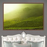 Framed Canvas Wall Art Greenlands Aerial Dark Farmhouse/Country Green Nature Photography Realism Relax/Calm - 16x24 inches