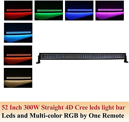 30000 Lumens NKLighting 300W 52" Straight 4D Cree Offroad leds work light bars Combo Beam with RGB halo ring IP68 waterproof for car SUV ATV 4X4 offroad+ Swicth wireharness