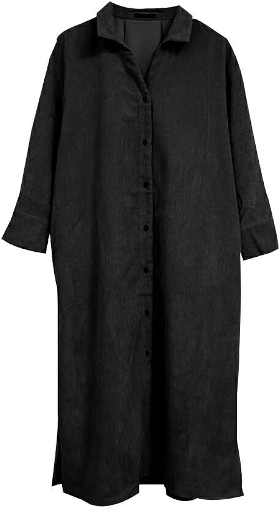 Amazon Aquagarage アクアガレージ コーデュロイシャツワンピース レディース 春 秋 冬 長袖 ロングシャツ ブラック シャツ ブラウス 通販